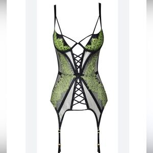 Agent Provocateur Black and Green Lace Bodysuit